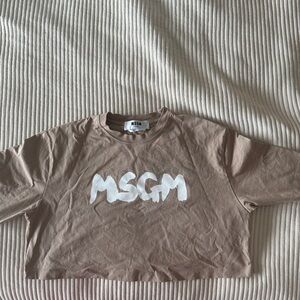 MSGM Taupe Crop Top with White Logo